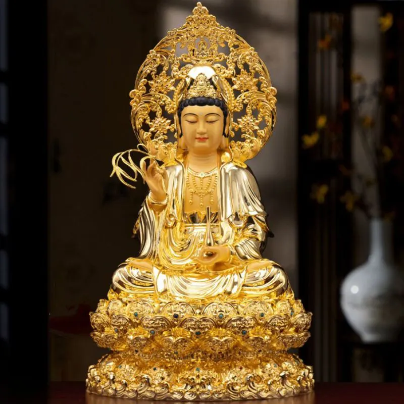 Złoty pozłacany posąg Buddy Lotosu Guanyin Bodhisattwy