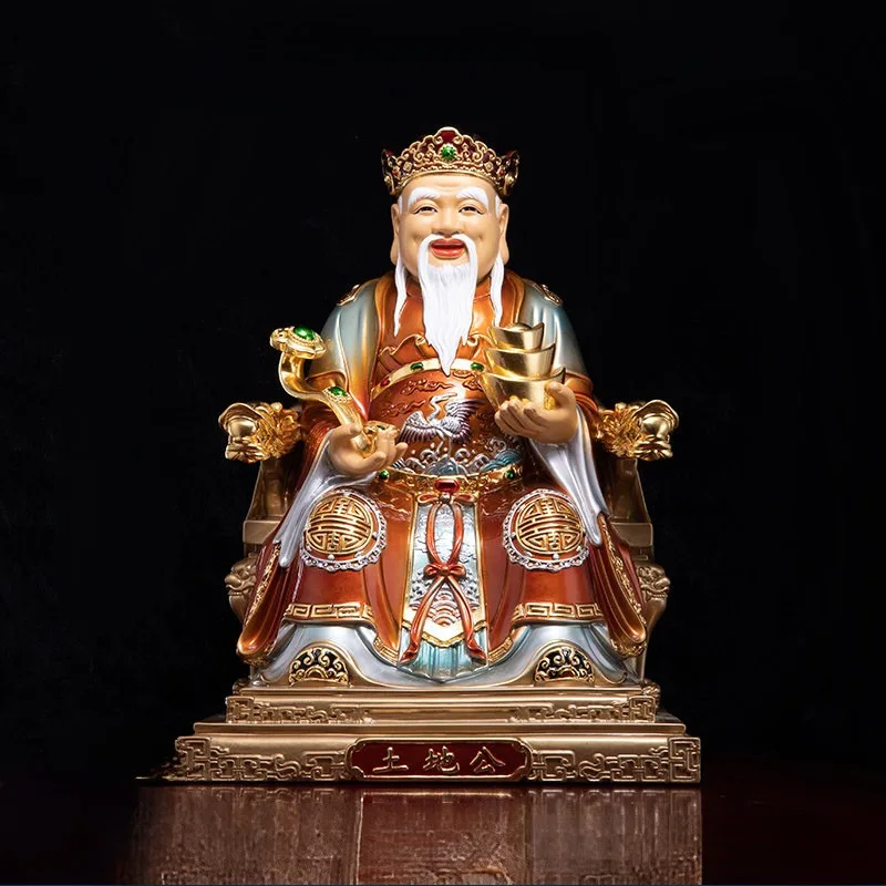 Luksusowa pozłacana polichromowana statua Fude Zhengshen Tu Di Gong