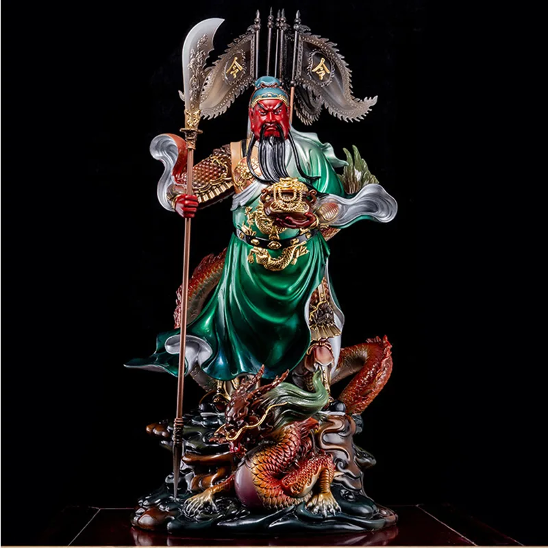 Posąg Guan Yu Fortune z czystego mosiądzu na koniu smoka